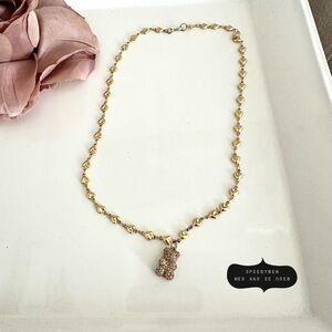 Crystal Haze Gold Nostalgia 3D Pave Bear Heart chain Necklace